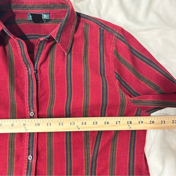 Vintage 90’s Lauren Ralph Lauren Burgundy Striped Corduroy Dark Academia Shirt - Picture 7 of 8